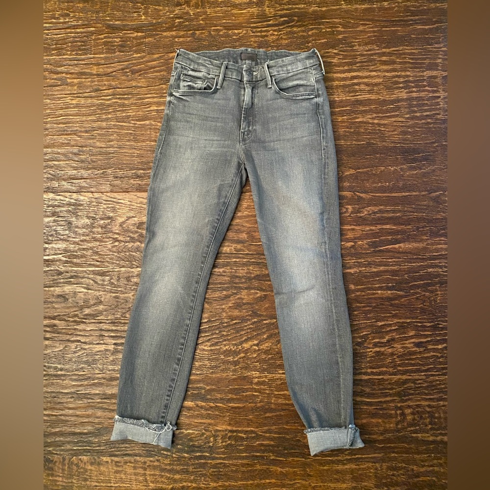 MOTHER high rise grey skinny jeans